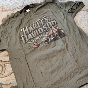 Harley-Davidson Green Short Sleeve Tee With Coal Truck Custom Art Back